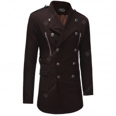  New Double-Breasted Large Lapel Men'S Casual Slim Long Woolen Trench Coat