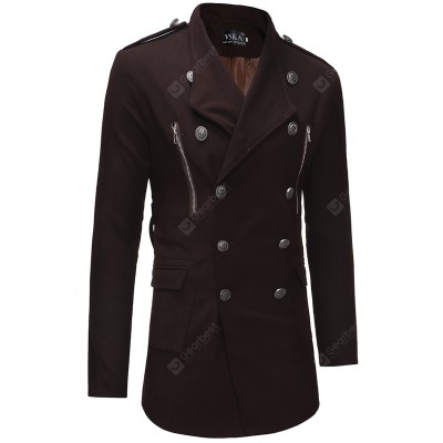  New Double-Breasted Large Lapel Men'S Casual Slim Long Woolen Trench Coat