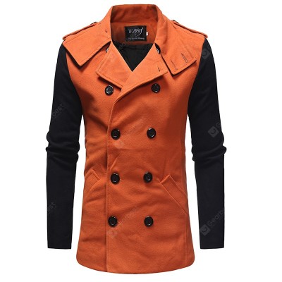  New Men'S Fashion Stitching Double-Breasted Double-Sided Slim Trench Coat