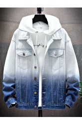 Male Denim Jacket Turn-down Collar Long Sleeves Single Breasted Wide-waisted Coat