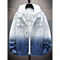 Male Denim Jacket Turn-down Collar Long Sleeves Single Breasted Wide-waisted Coat