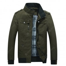 Men Cotton Jacket Solid Collar Parka Soft Breathable Skin-friendly