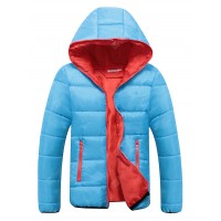 Men Hooded Parka Winter Youth Thicken Casual Pure Color Zipper Jaket Coat