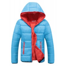 Men Hooded Parka Winter Youth Thicken Casual Pure Color Zipper Jaket Coat