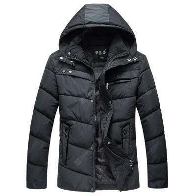 Winter New Men'S Solid Color Cotton Casual Hooded Jacket