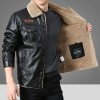   New Men Leather Jacket Autumn Winter Warm Lamb Velvet Lapel Men Jacket Casual Fashion Classic Brand Men Jacket