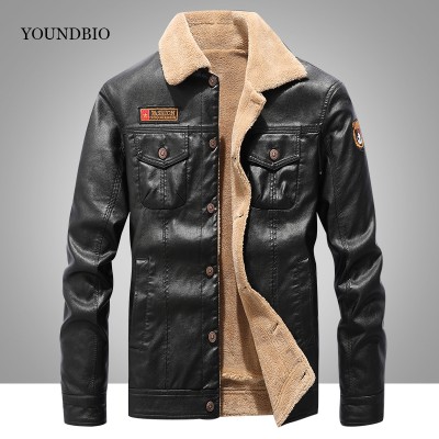   New Men Leather Jacket Autumn Winter Warm Lamb Velvet Lapel Men Jacket Casual Fashion Classic Brand Men Jacket