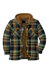 Explosive Men Clothing European American Autumn and Winter Models Thick Cotton Plaid Long-sleeved Loose Hooded Jacket