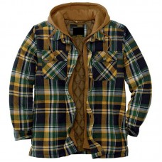 Explosive Men Clothing European American Autumn and Winter Models Thick Cotton Plaid Long-sleeved Loose Hooded Jacket