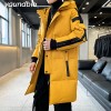 Men Down Jacket Warm Hooded Fashionable Coat Men Hooded Jackets Warm Lengthen Parka Coat Hight Quality White Duck Down