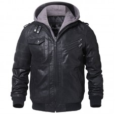 Men Real Leather Jacket Men Motorcycle Removable Hood winter coat Men Warm Genuine Leather Jackets