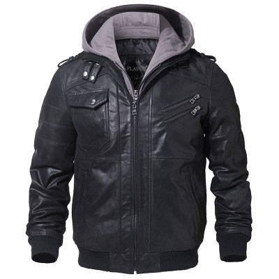 Men Real Leather Jacket Men Motorcycle Removable Hood winter coat Men Warm Genuine Leather Jackets