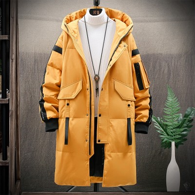 Warm Thick Men White Duck Down Jacket Hooded Puffer Jackets Coat Winter New Male Casual Long Parka Overcoat Outdoor Multi-pocket