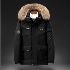 Winter New Men Solid Color Parkas White Duck Down Men Stand Collar Warm Thick Jacket Male Detachable Hat Casual Parka Coat