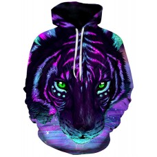 Men Fashion Cool Animal Tiger Print 3D Hooded Sweater Hoodie