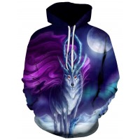 Men's Cartoon Wolf Print 3D Pattern Hoodie Sweatshirt Casual