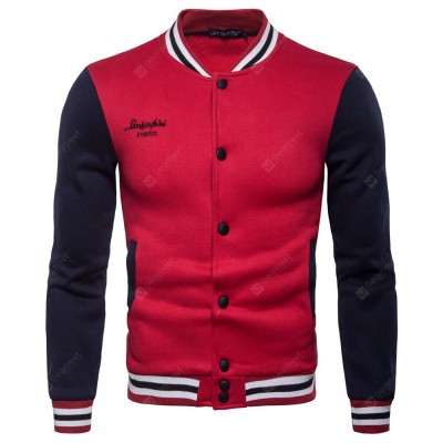 Men's Casual Striped Stand Collar Baseball Uniform Sweater Coat