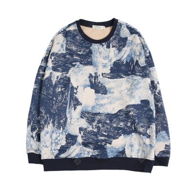 Men's Chinese Landscape Painting Loose Sweatshirt Spring and Autumn Round Neck Sweater