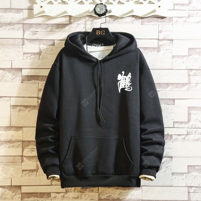 Men's Loose Hoodie Crane Printing Long Sleeve Sweatshirt Couple Hoodie