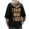 Men's Loose Hoodie False Two-piece Plaid Shirt Hooded Sweater