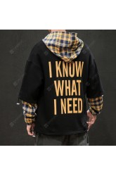 Men's Loose Hoodie False Two-piece Plaid Shirt Hooded Sweater