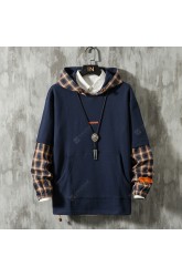 Men's Loose Hoodie Winter Fall Hooded Grid Pattern Sweatshirt