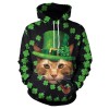 Theme Four-leaf  Digital Print Green Head Hooded Sweater Youth Men's Clothing