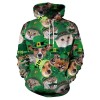 Theme Four-leaf  Digital Print Green Head Hooded Sweater Youth Men's Clothing