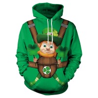 Theme Four-leaf  Digital Print Green Head Hooded Sweater Youth Men's Clothing