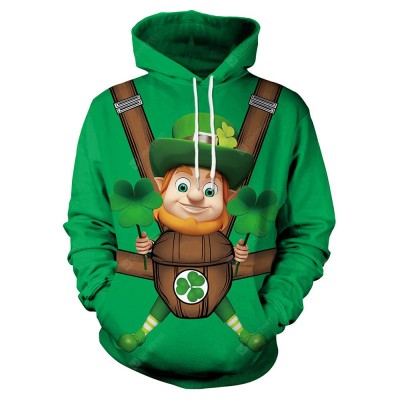 Theme Four-leaf  Digital Print Green Head Hooded Sweater Youth Men's Clothing