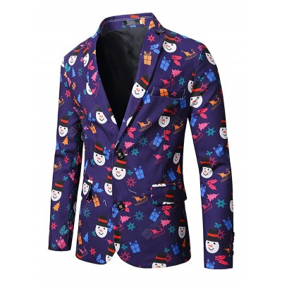 1101-XZ23 Men Blazer Jacket Clothing Santa Claus Christmas Theme Printed Coat