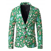 1101-XZ31 Men Leisure Blazer Santa Claus Christmas Theme Printed Coat Clothing