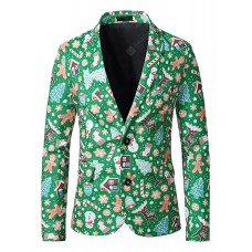 1101-XZ31 Men Leisure Blazer Santa Claus Christmas Theme Printed Coat Clothing