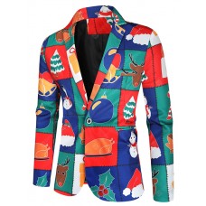 1107-X33 Men's Casual Blazer Christmas Theme Printed Coat