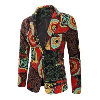  Autumn And Winter Men's A Buckle Suit National Wind Printed West Suits Casual Loose Suit Male