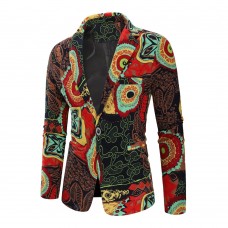  Autumn And Winter Men's A Buckle Suit National Wind Printed West Suits Casual Loose Suit Male