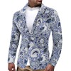  Autumn And Winter Men's One-buckle Suit Blue And White Porcelain Print Suit Casual Loose Suit Male