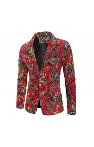  Autumn And Winter Men's One Buckle Suit National Style Cashew Print Western Service Casual Suit Male