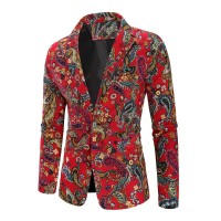  Autumn And Winter Men's One Buckle Suit National Style Cashew Print Western Service Casual Suit Male