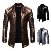  Autumn Men's Elastic PU Pull Zipper Locomotive Leather Skin Weef Men Leather Clothes