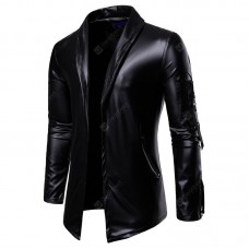  Autumn Men's Elastic PU Pull Zipper Locomotive Leather Skin Weef Men Leather Clothes