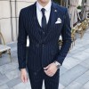 Men's  Spring And Summer Men's British Gentleman Striped Suit Three-piece Plus Fertilizer XL