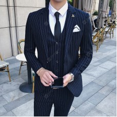 Men's  Spring And Summer Men's British Gentleman Striped Suit Three-piece Plus Fertilizer XL