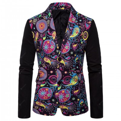 Men's Casual Suit Men's National Wind Printed XL Small Suit Jacket Male