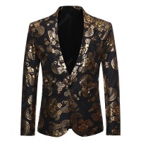 Men's European Code Running Hot Gold Flower Suit Men's Nightclub Dazzle Cool Dress Coat