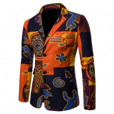 Men's Long Sleeves Out Large Size Ethnic Style Print Blazer