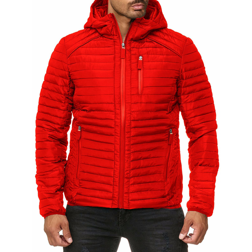 Men's  Winter Simple Solid Color Hooded Atmospheric Cotton Clothes- Red XL