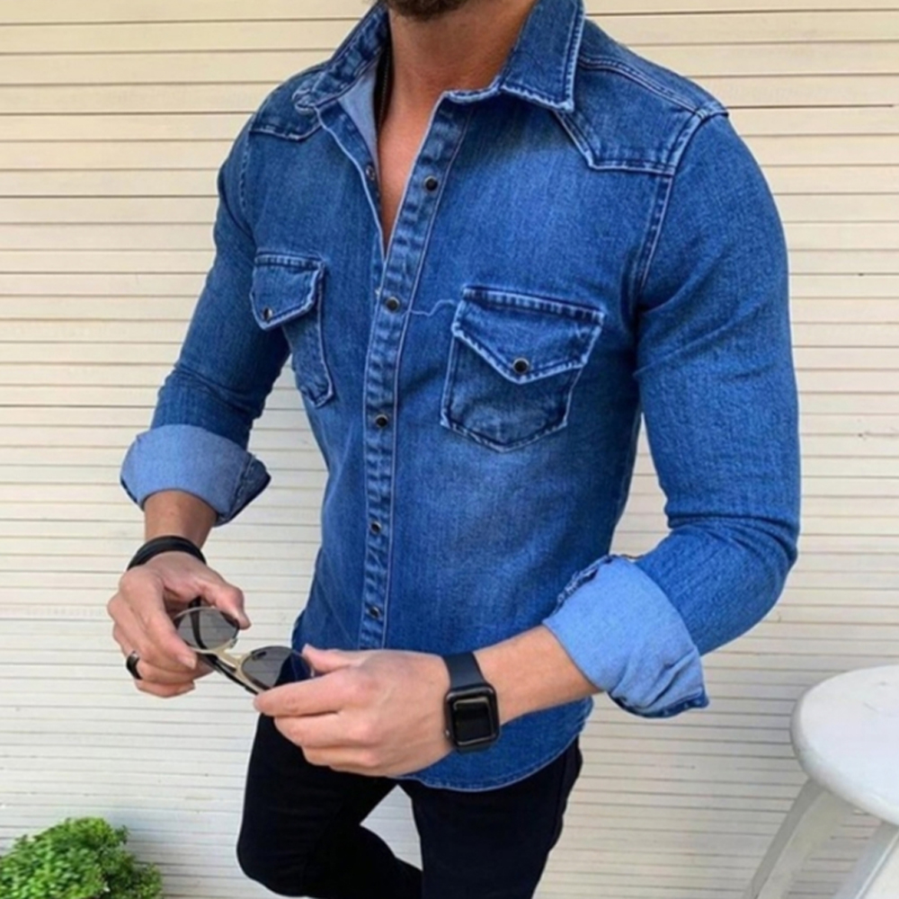 New Jacket Casual Fashion Denim Fabric Men'S Jacket - Light Blue M