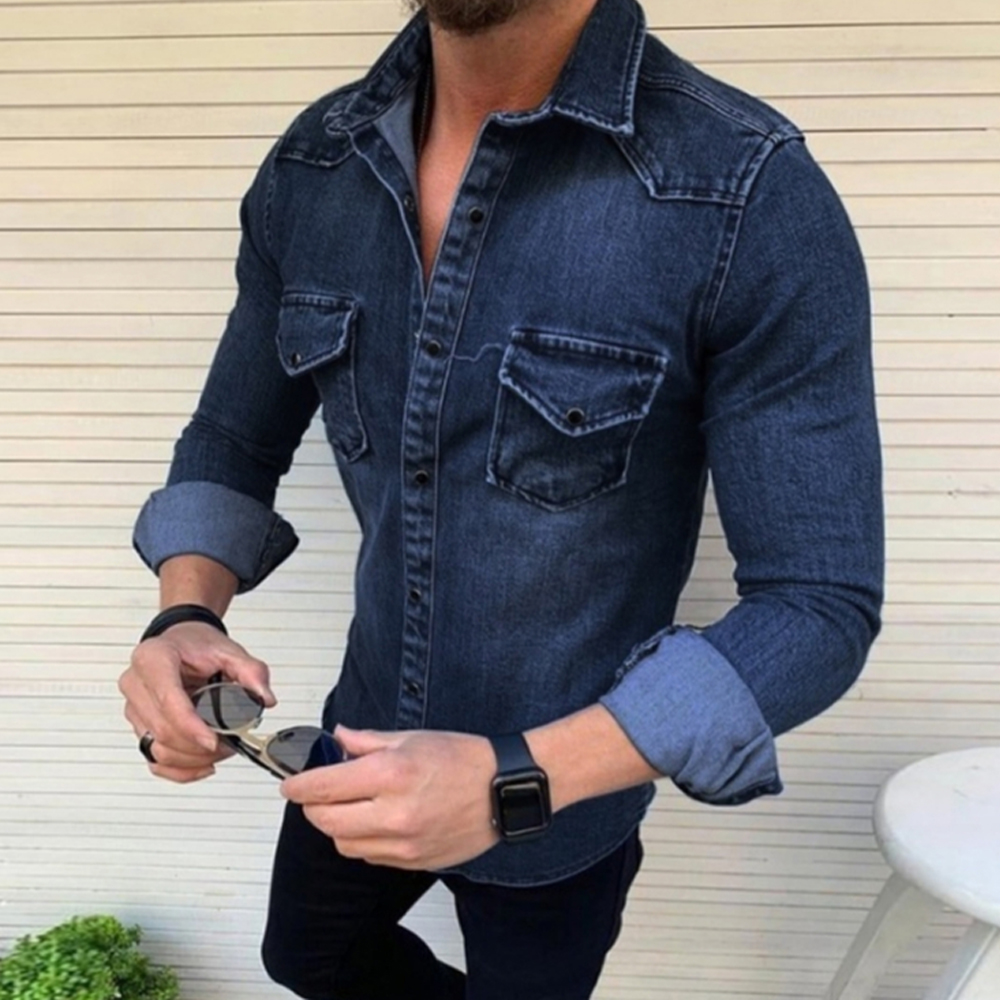 New Jacket Casual Fashion Denim Fabric Men'S Jacket - Light Blue M