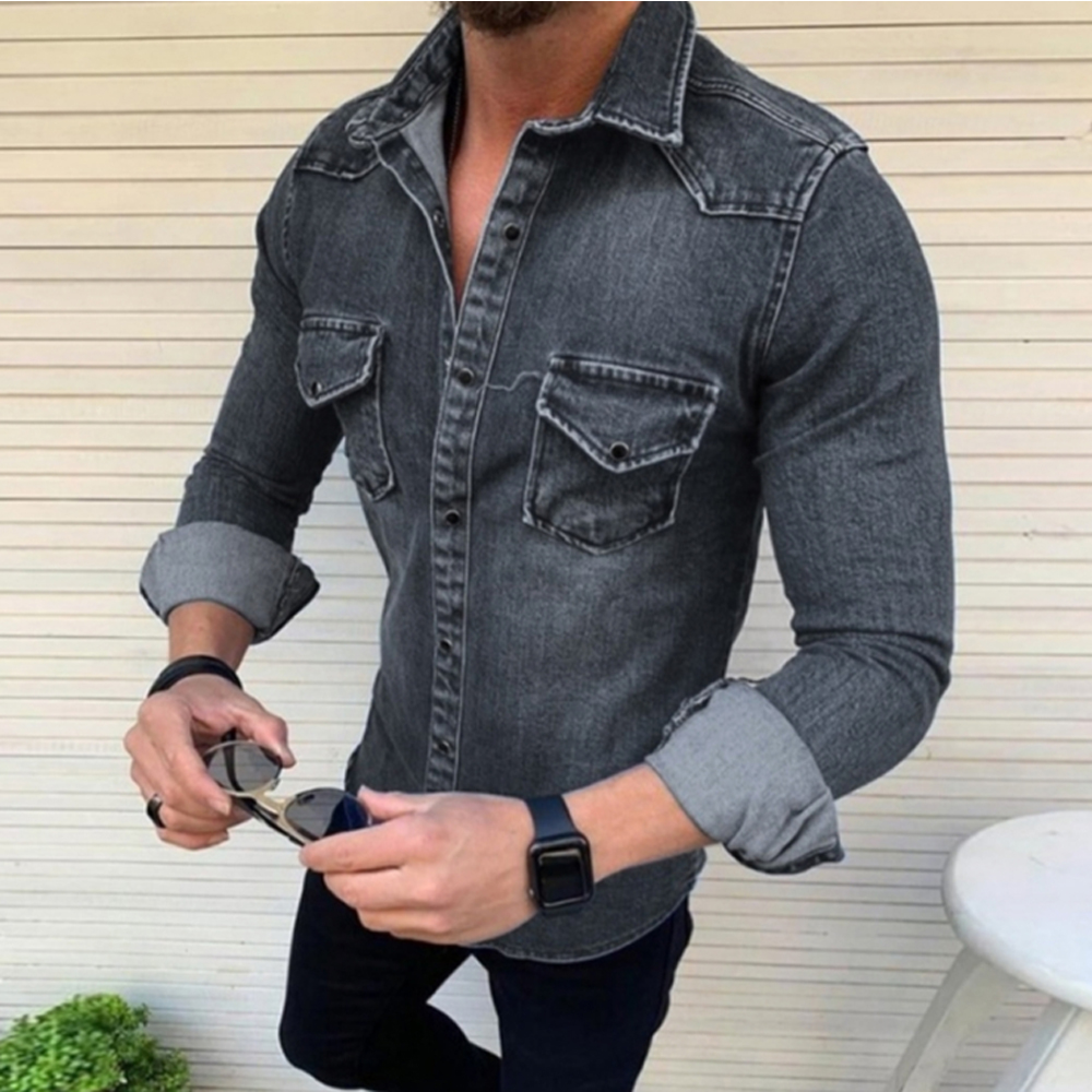 New Jacket Casual Fashion Denim Fabric Men'S Jacket - Light Blue M